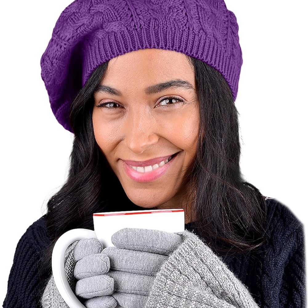 Purple Soft Beanie, Chic, and Lightweight Crochet Knitted Style Beani… - Picture 2 of 4